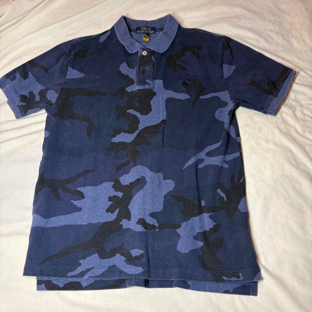 Polo Ralph Lauren Boys L 14-16 Blue Camouflage Cotton Pique Polo Shirt